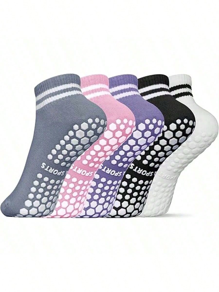 Yoga Fitness Pilates - 5 Pairs Women Double Stripe Non