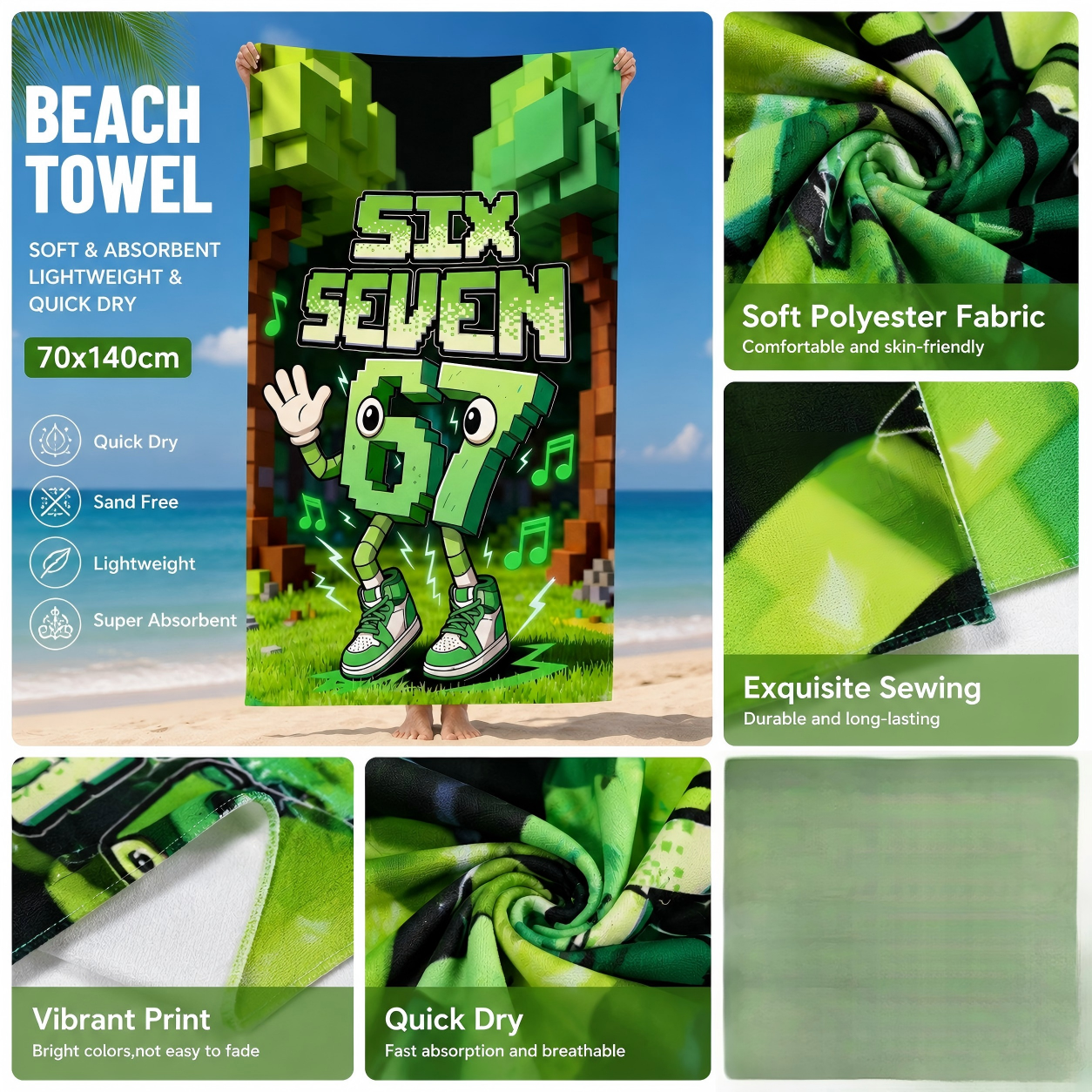 Yoga Fitness Group - Green Group Figure Print Beach Towel