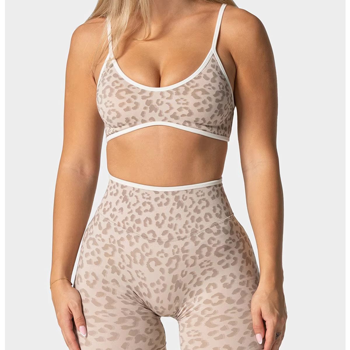 Yoga Blocks - Leopard Print Color-Block Bra Shorts Yoga
