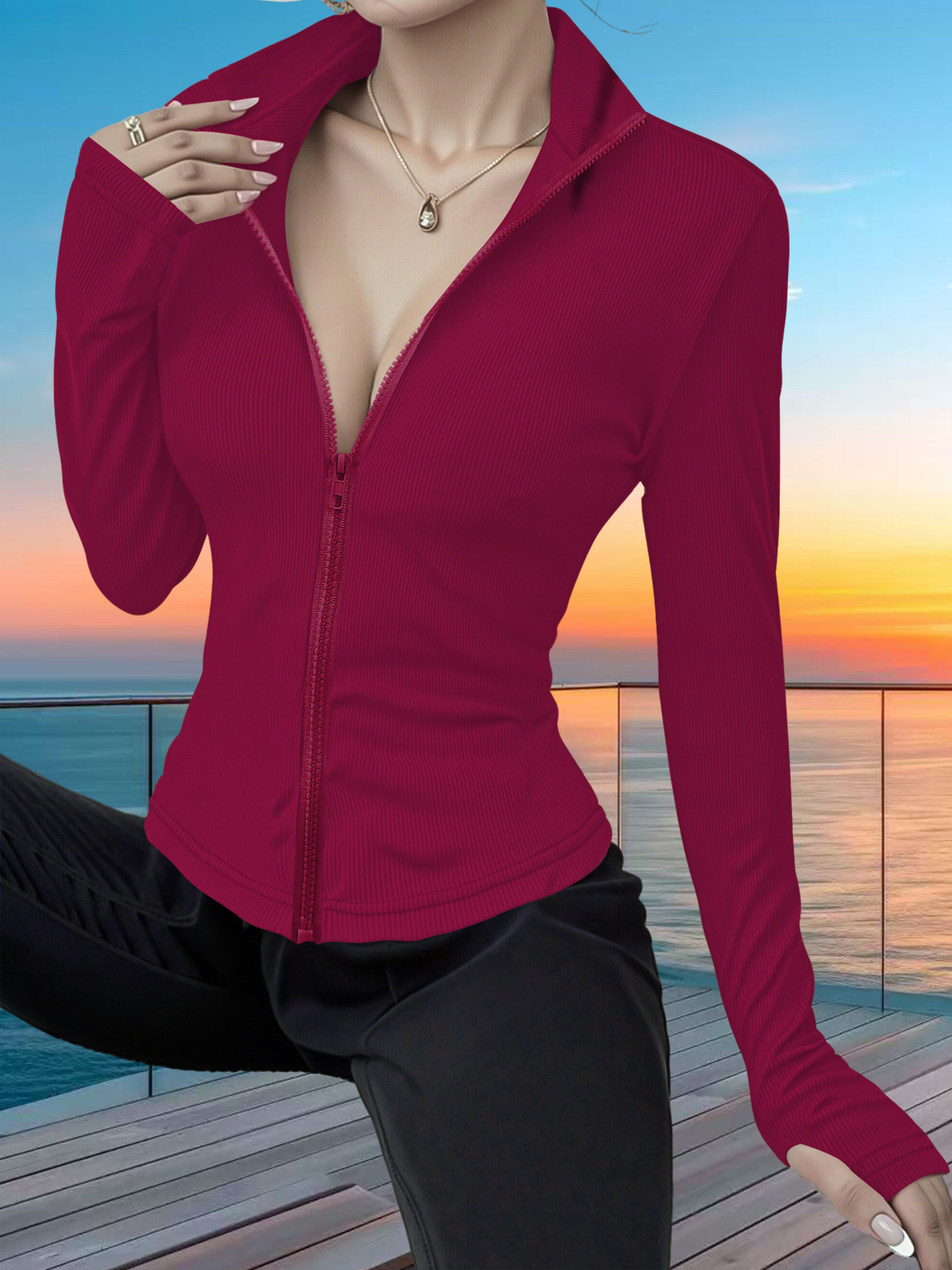 Stretchy Rib Knit Zip-Up Athle - Yoga & Fitness With Faye The Well Being Studio Abbots Langley ulasan dan harga